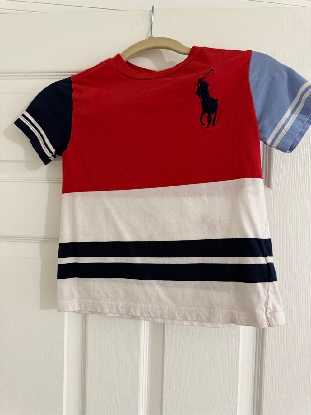 Polo by Ralph Lauren Red, White & Navy Colorblock Short Sleeve Tee